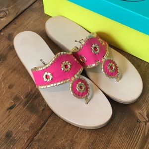 Jack Rogers Pink and Gold Boating Jacks